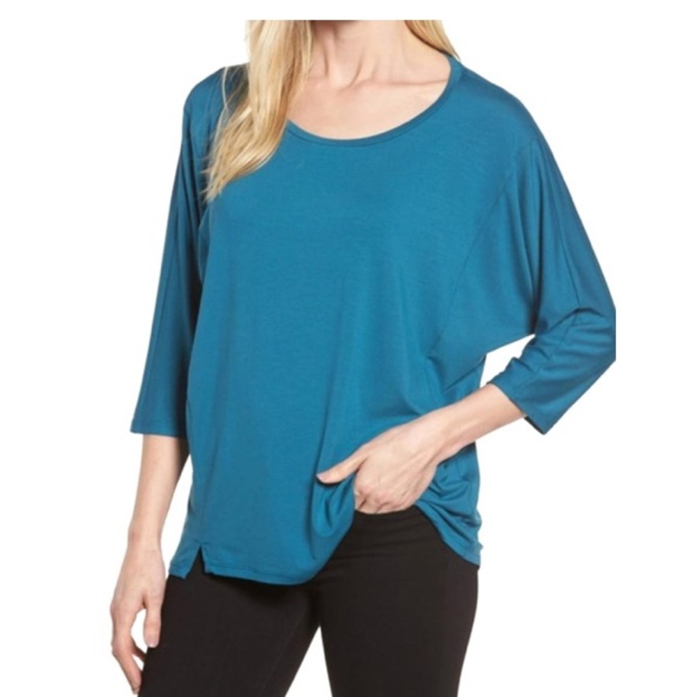 Eileen Fisher jersey ballet neck top in Nile